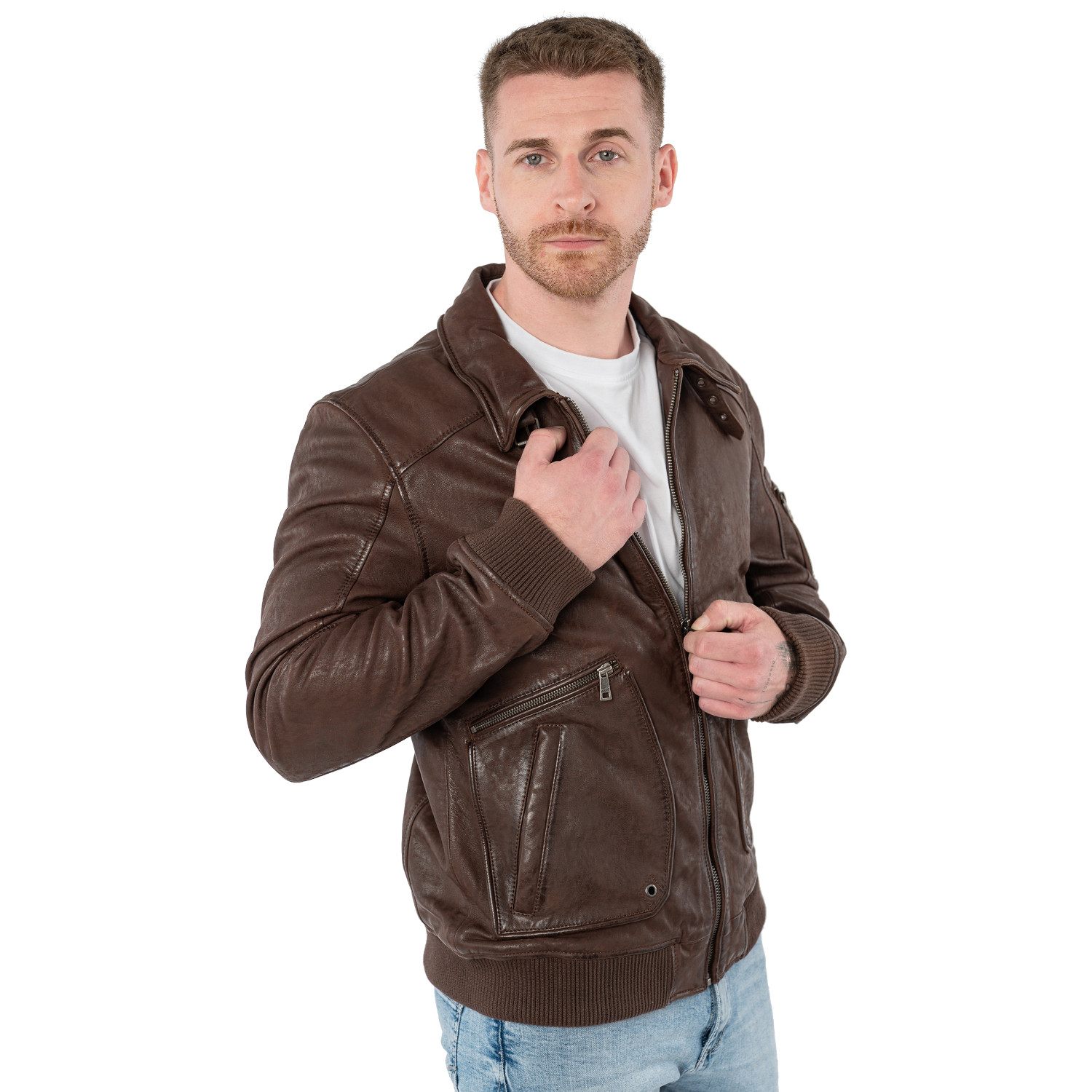 Męska skórzana kurtka Mauritius brązowa MMAkkinson
