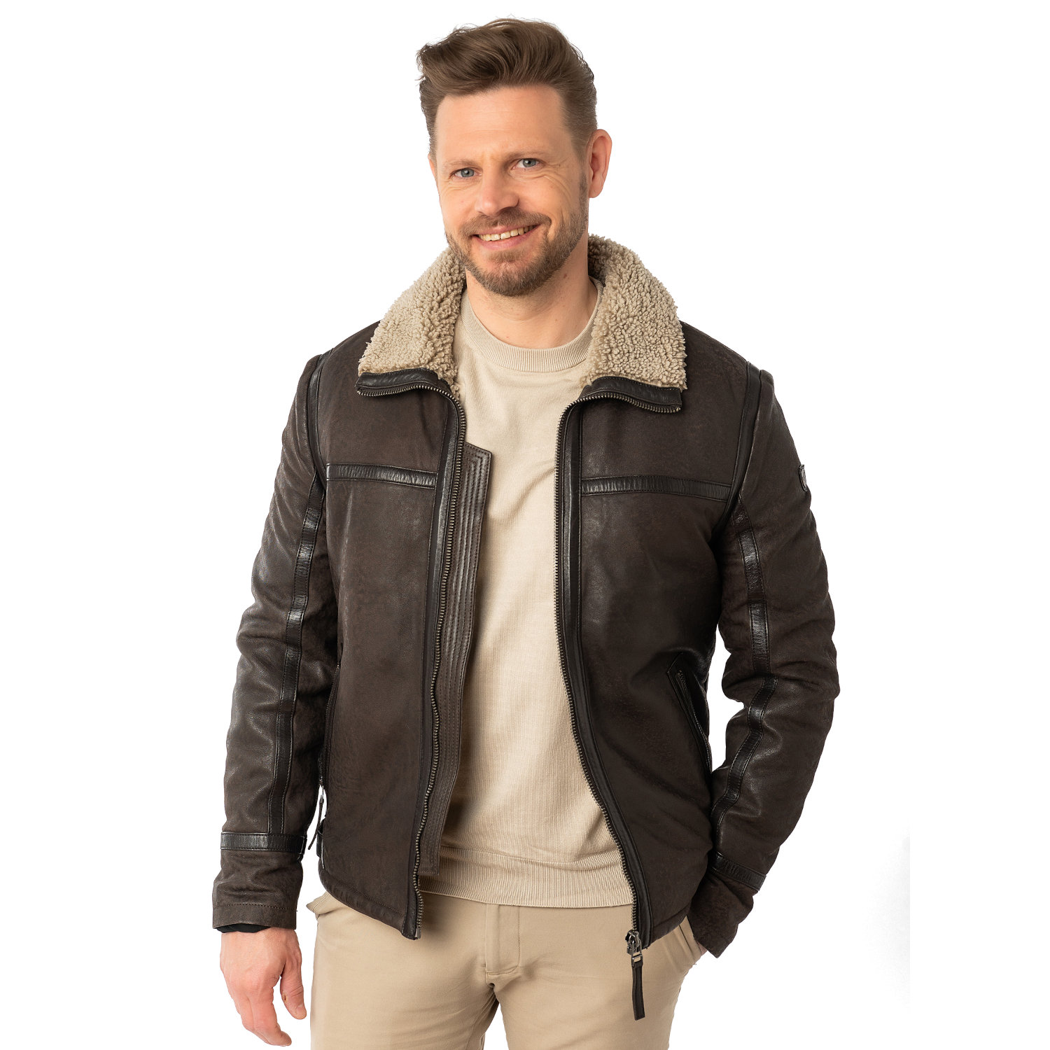 Męska skórzana kurtka Mauritius brązowa MMAlasko – stoc