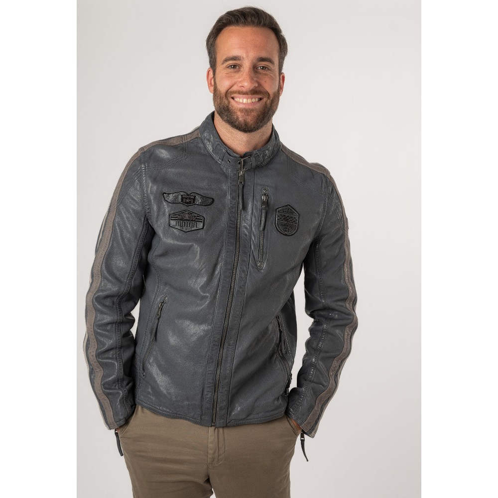 Męska skórzana kurtka Mauritius jasnoniebieska MMAlecso - readytowear