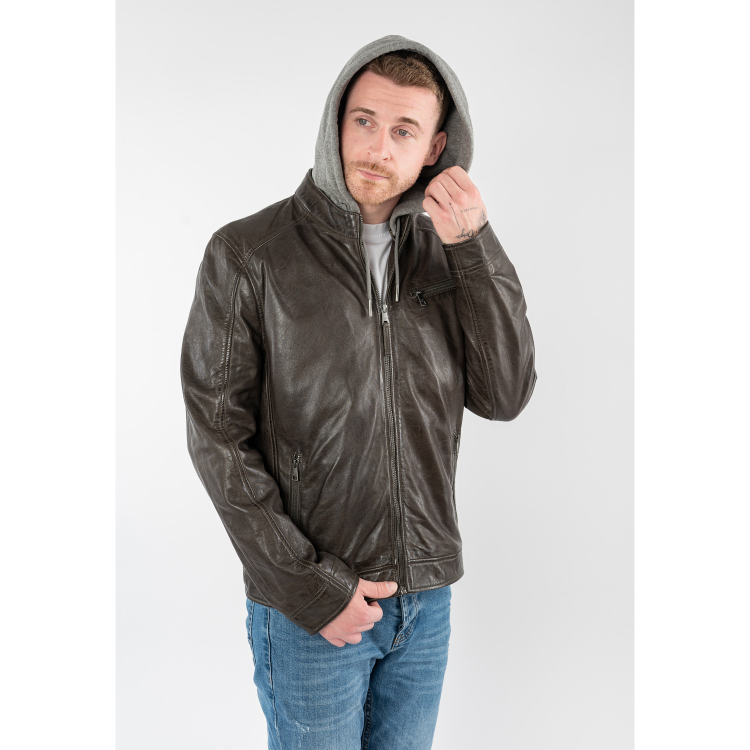 Męska skórzana kurtka Mauritius Ciemnobrązowa MMBarlo – Kurtki skórzane