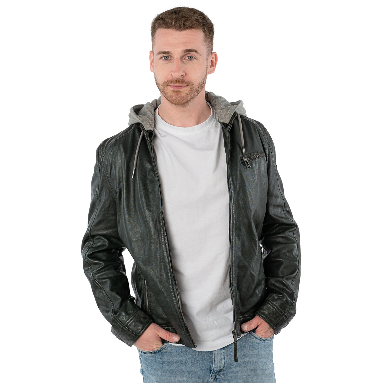 Męska skórzana kurtka Mauritius Ciemnozielona MMBarlo – Kurtki skórzane