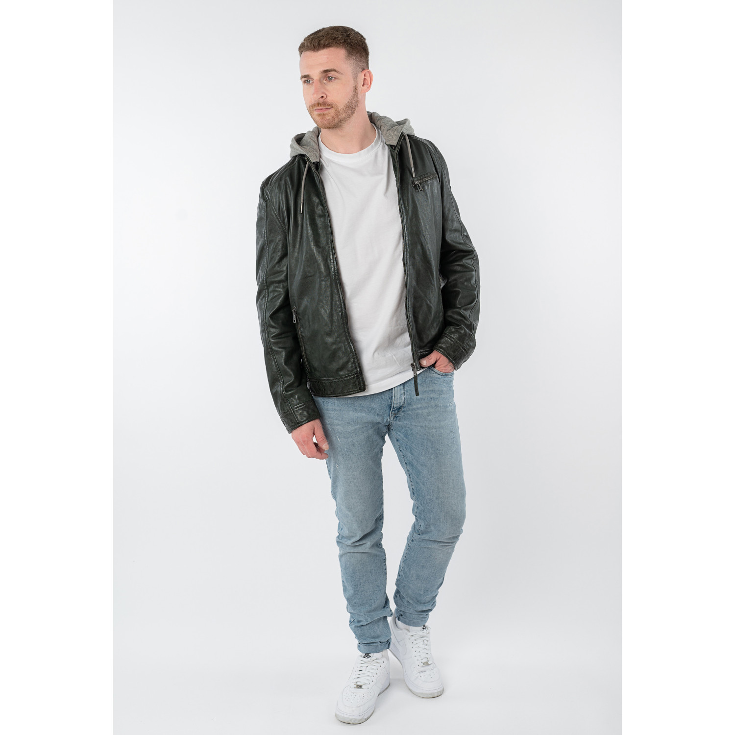 Męska skórzana kurtka Mauritius Ciemnozielona MMBarlo – Kurtki skórzane