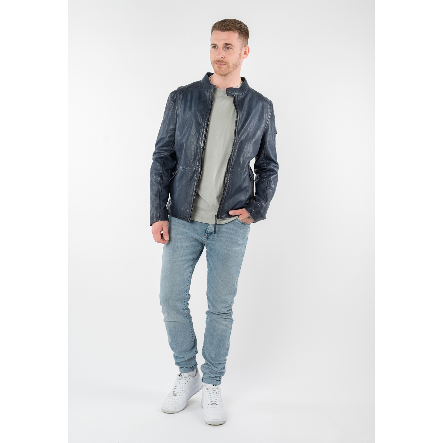 Męska skórzana kurtka Mauritius niebieska MMBaydo