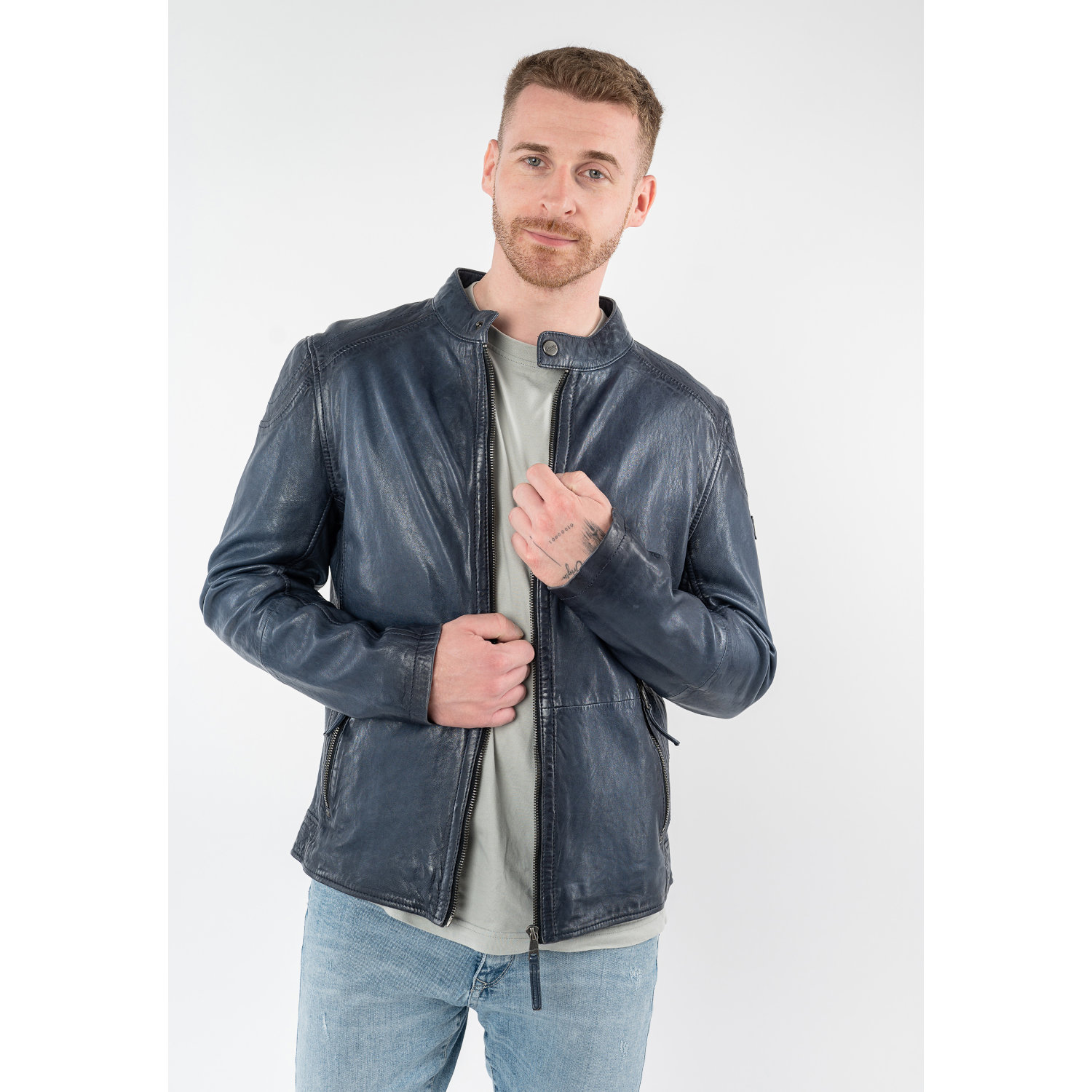 Męska skórzana kurtka Mauritius niebieska MMBaydo