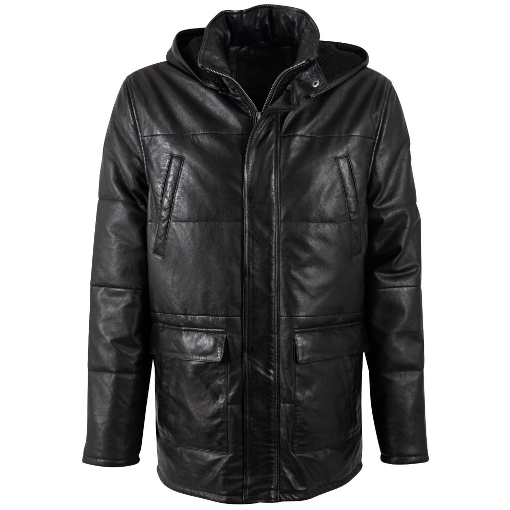 Męska długa zimowa kurtka skórzana Mauritius Ciemny antracyt MMBelous - readytowear
