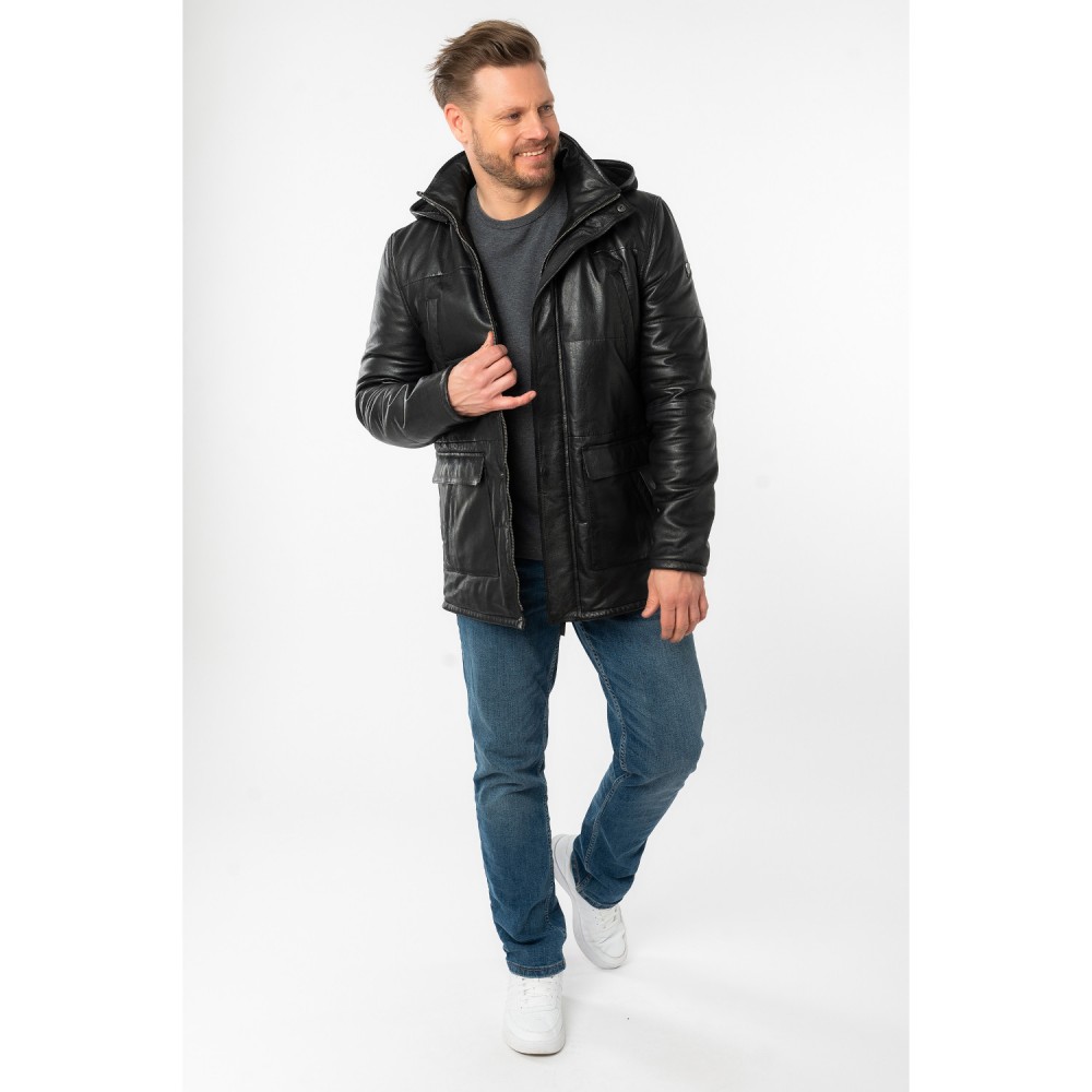 Męska długa zimowa kurtka skórzana Mauritius Ciemny antracyt MMBelous - readytowear