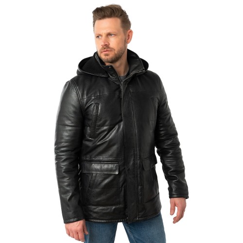 Męska długa zimowa kurtka skórzana Mauritius Ciemny antracyt MMBelous