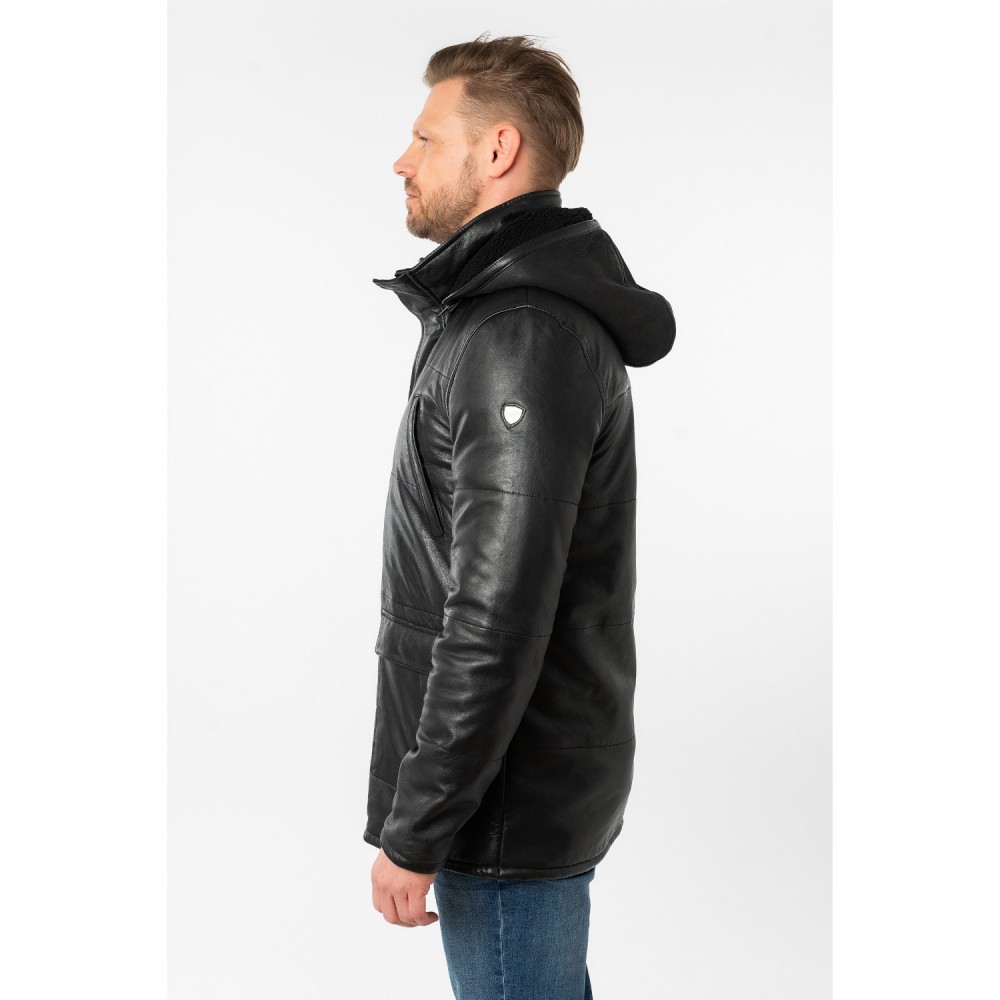 Męska długa zimowa kurtka skórzana Mauritius Ciemny antracyt MMBelous - readytowear