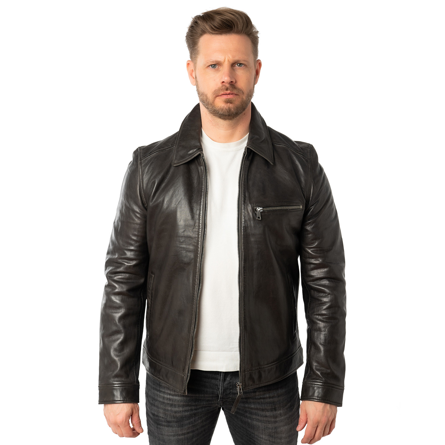 Męska skórzana kurtka Mauritius Ciemny antracyt MMBerink – Kurtki skórzane