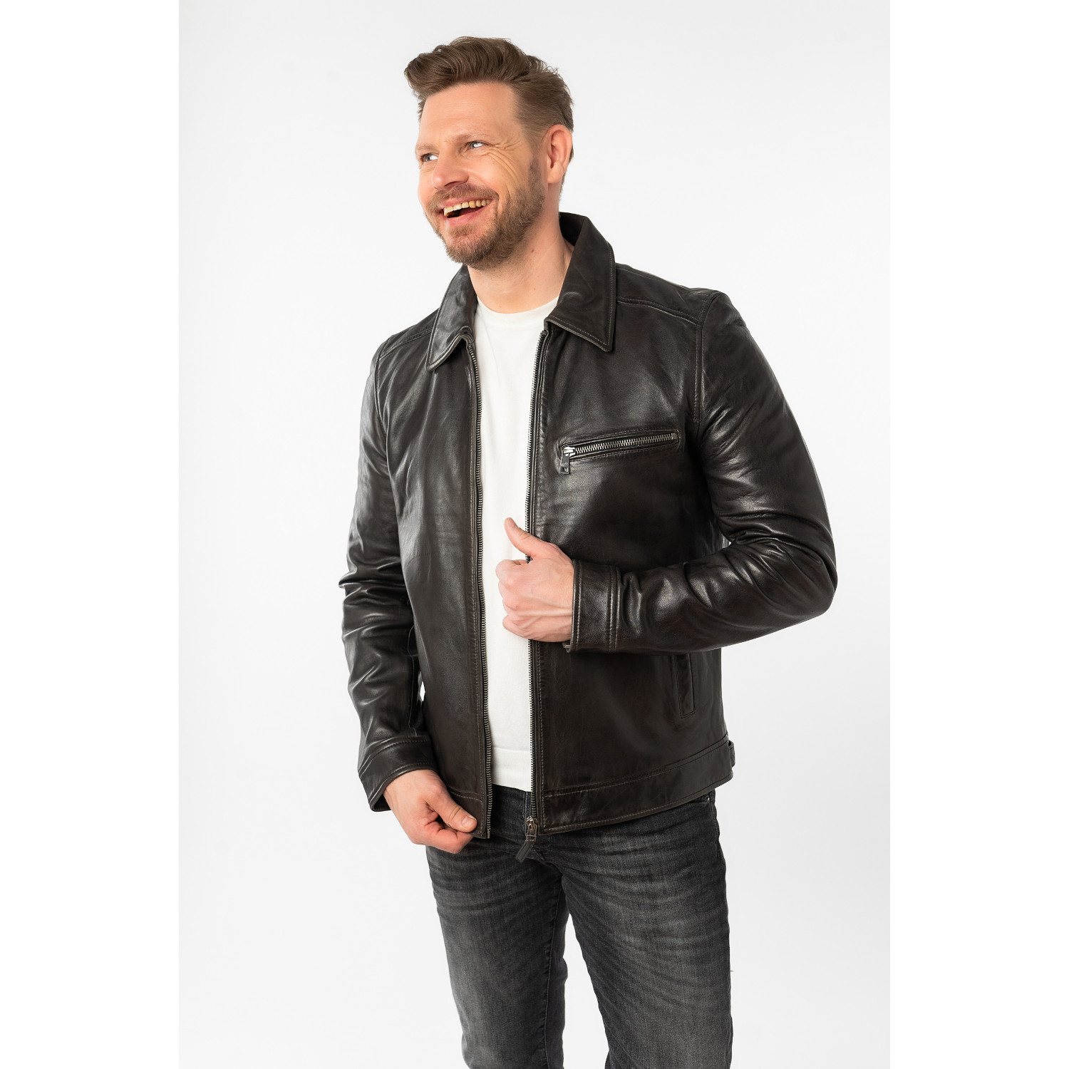 Męska skórzana kurtka Mauritius Ciemny antracyt MMBerink – Kurtki skórzane