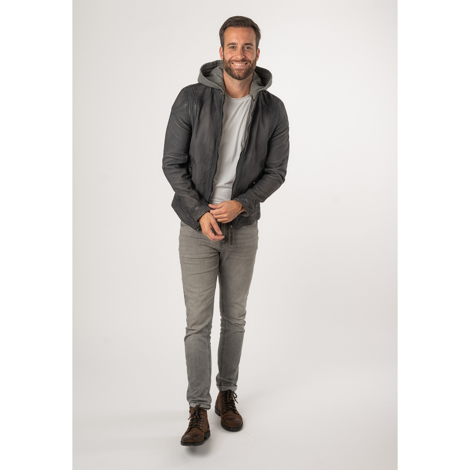 Męska skórzana kurtka Mauritius Niebiesko-szara MMBero – BLACK FRIDAY