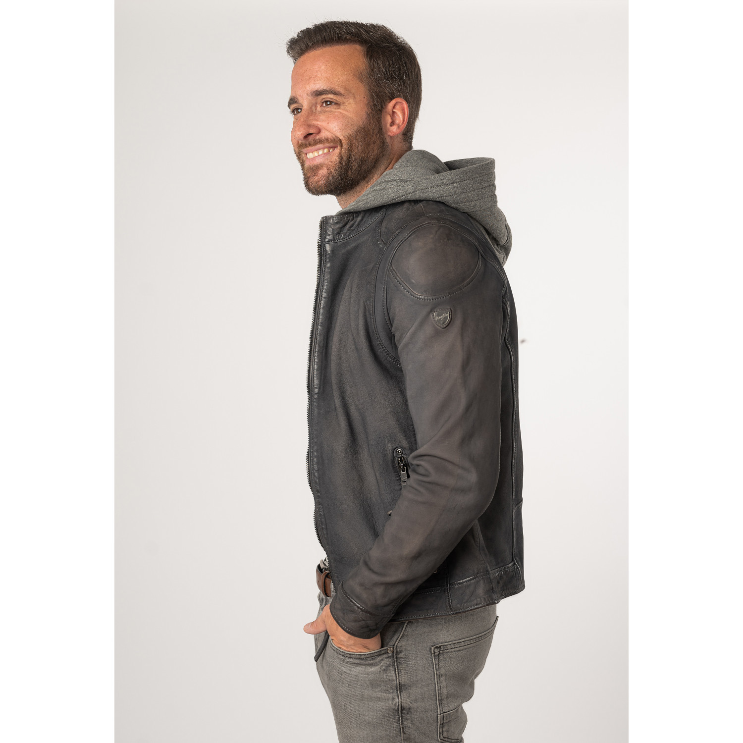 Męska skórzana kurtka Mauritius Niebiesko-szara MMBero – BLACK FRIDAY