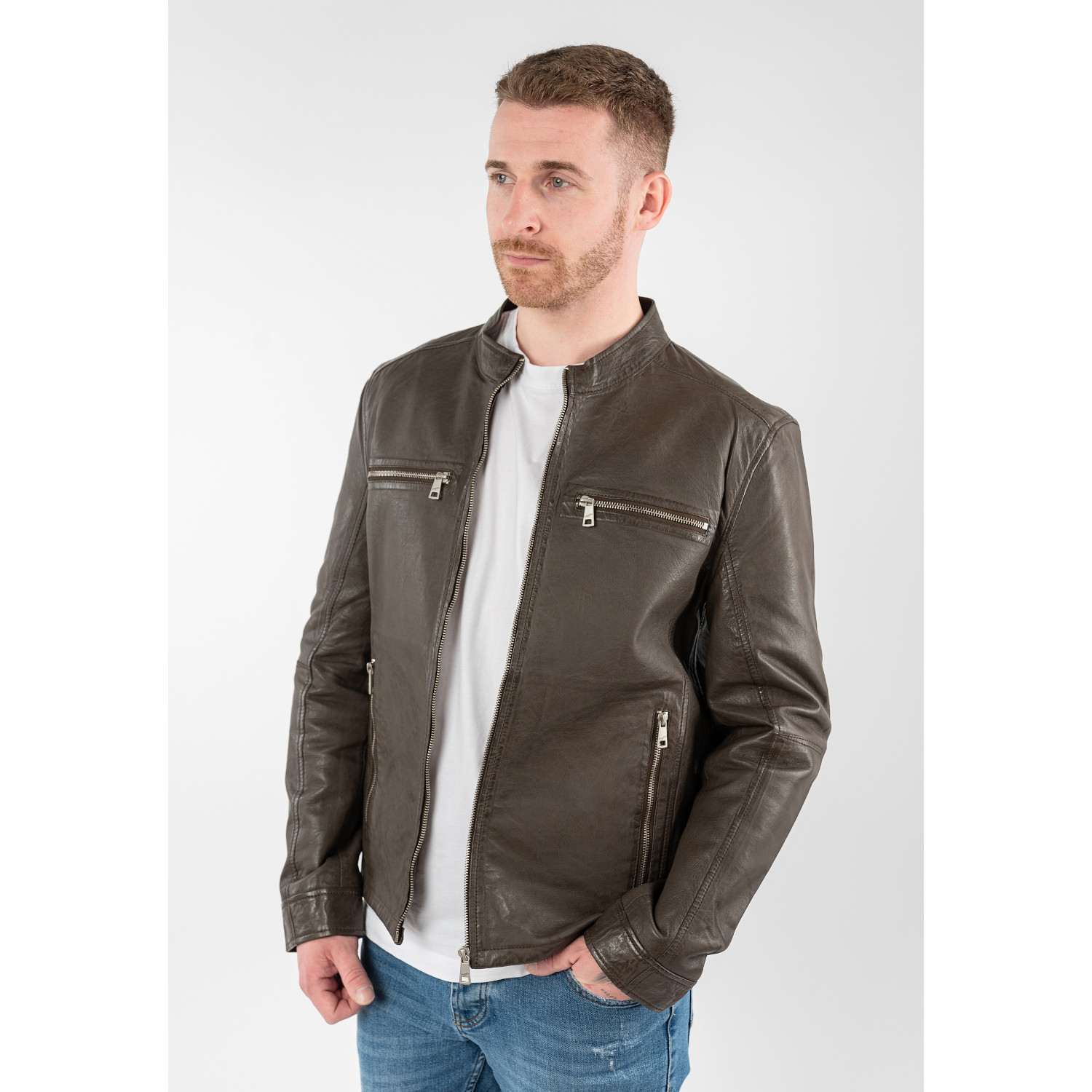 Męska skórzana kurtka Mauritius Ciemnobrązowa MMBounto – Kurtki skórzane