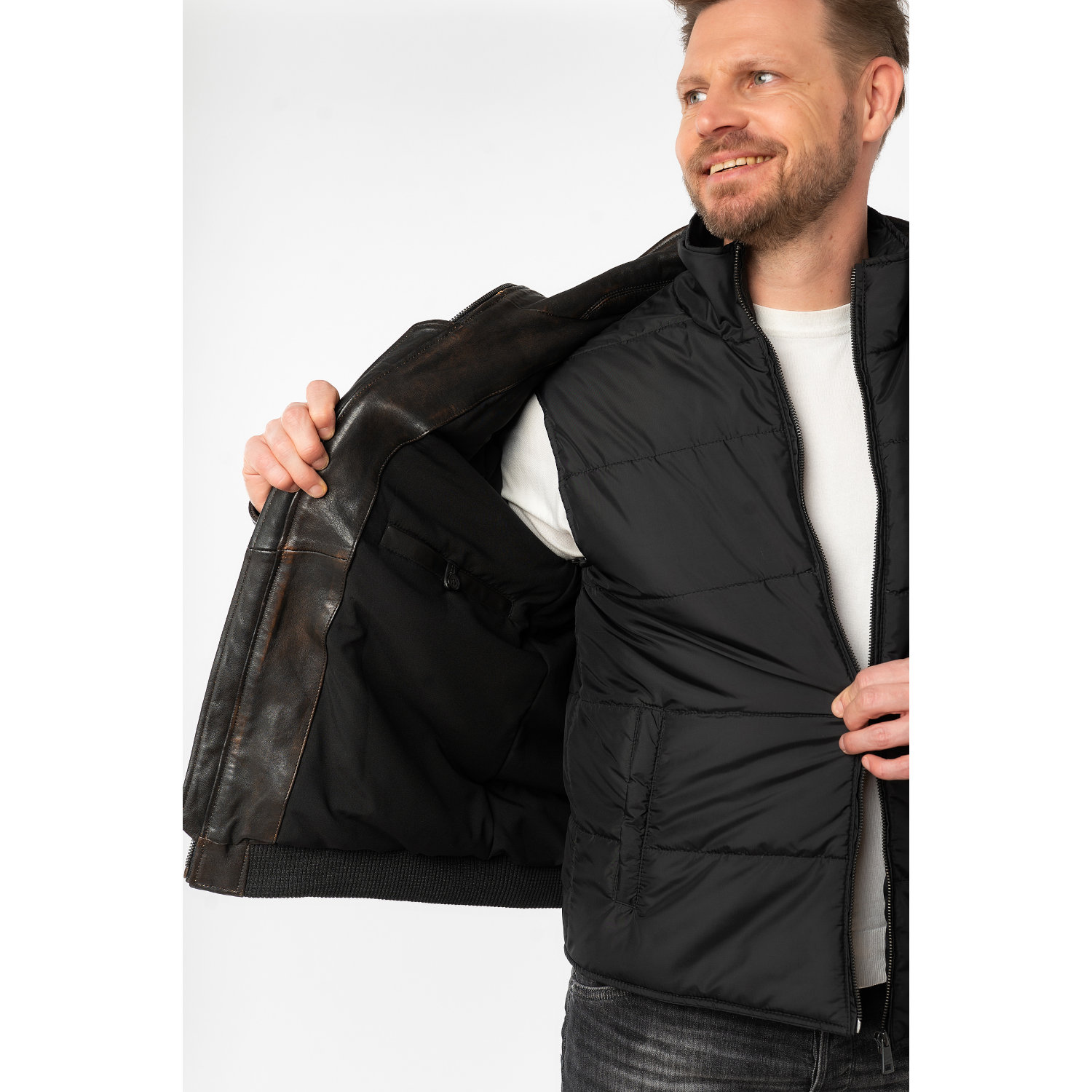 Kurtka skórzana męska 2 w 1 Mauritius Vintage Black MMBromu – Kurtki skórzane