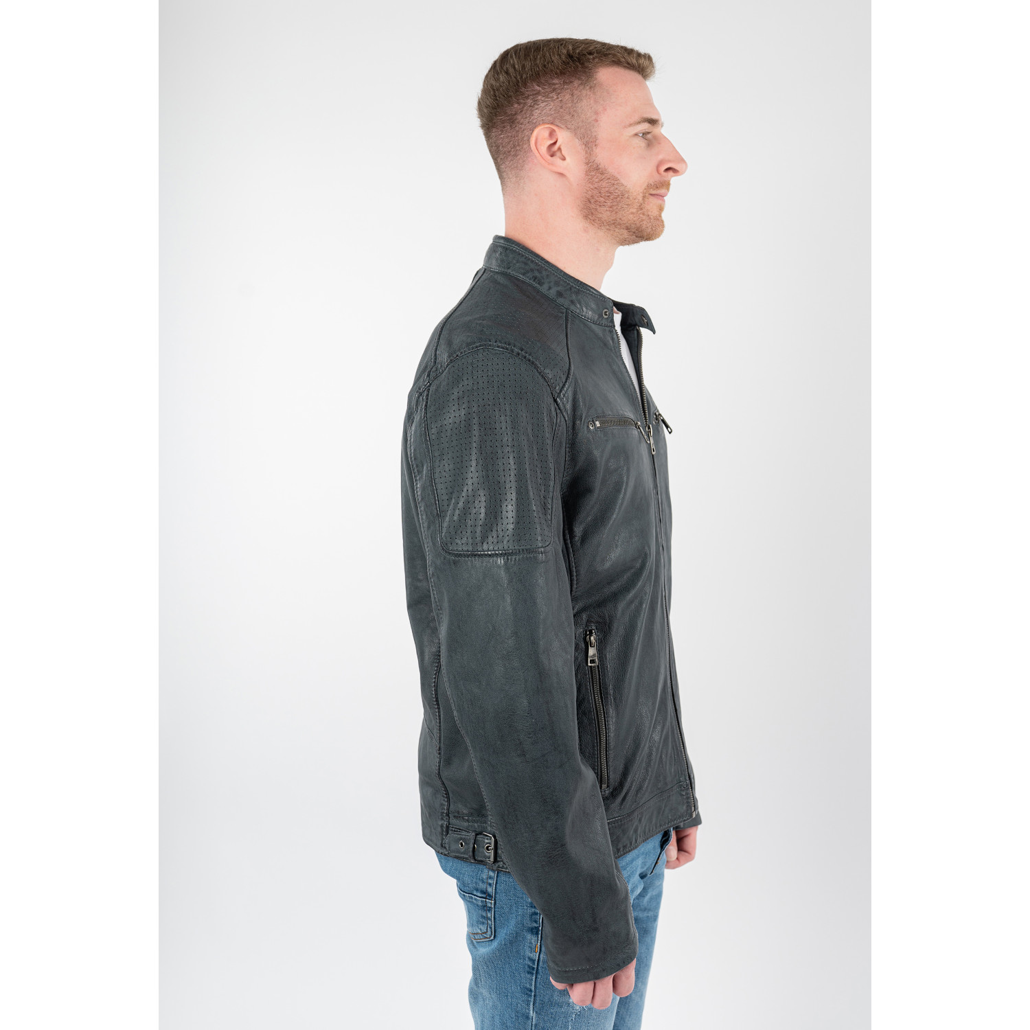 Męska skórzana kurtka Mauritius ciemnoniebieska MMBroum