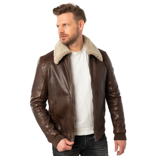 Męska skórzana kurtka Mauritius brązowa MMBrovig