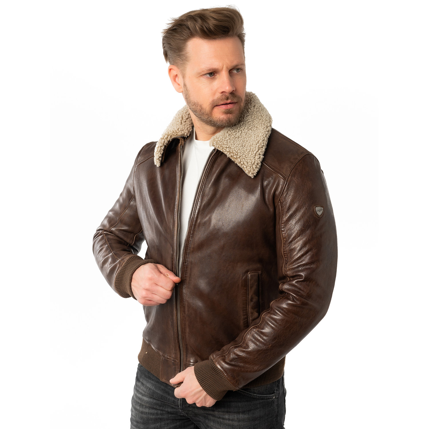 Męska skórzana kurtka Mauritius brązowa MMBrovig – Kurtki skórzane
