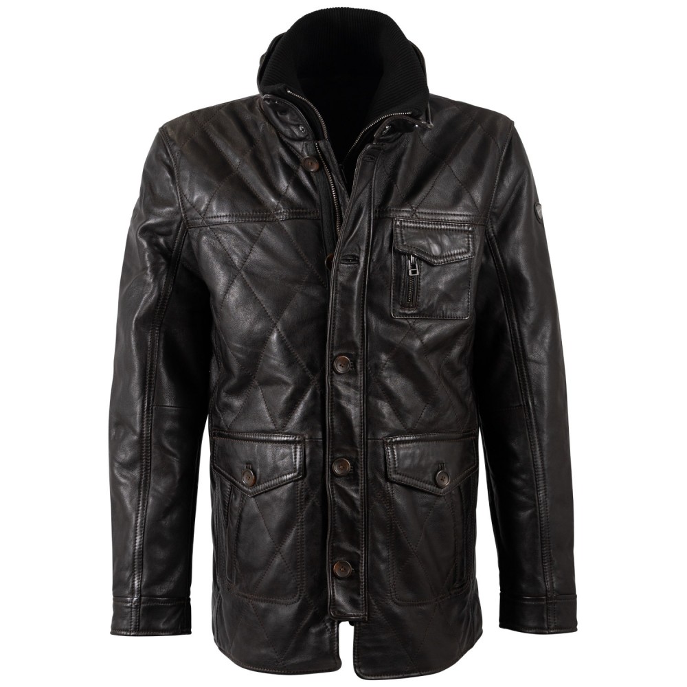 Męska długa skórzana kurtka Mauritius Ciemnobrązowa MMCassimo - readytowear