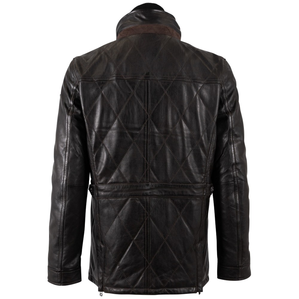 Męska długa skórzana kurtka Mauritius Ciemnobrązowa MMCassimo - readytowear