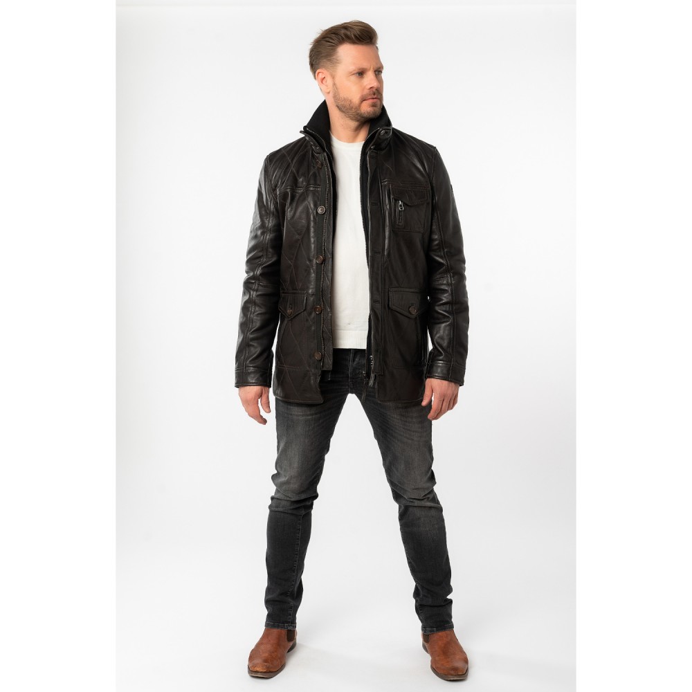 Męska długa skórzana kurtka Mauritius Ciemnobrązowa MMCassimo - readytowear