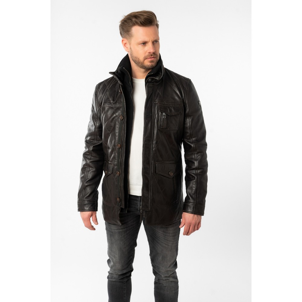 Męska długa skórzana kurtka Mauritius Ciemnobrązowa MMCassimo - readytowear