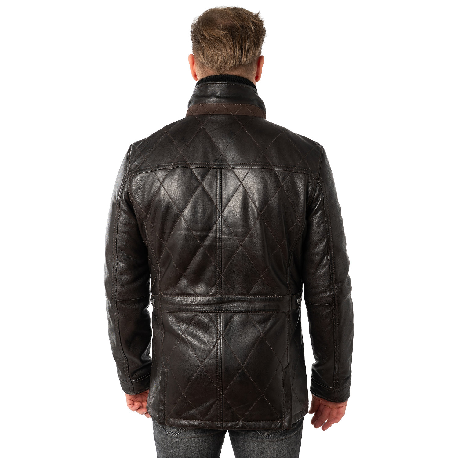 Męska długa skórzana kurtka Mauritius Ciemnobrązowa MMCassimo – Kurtki skórzane