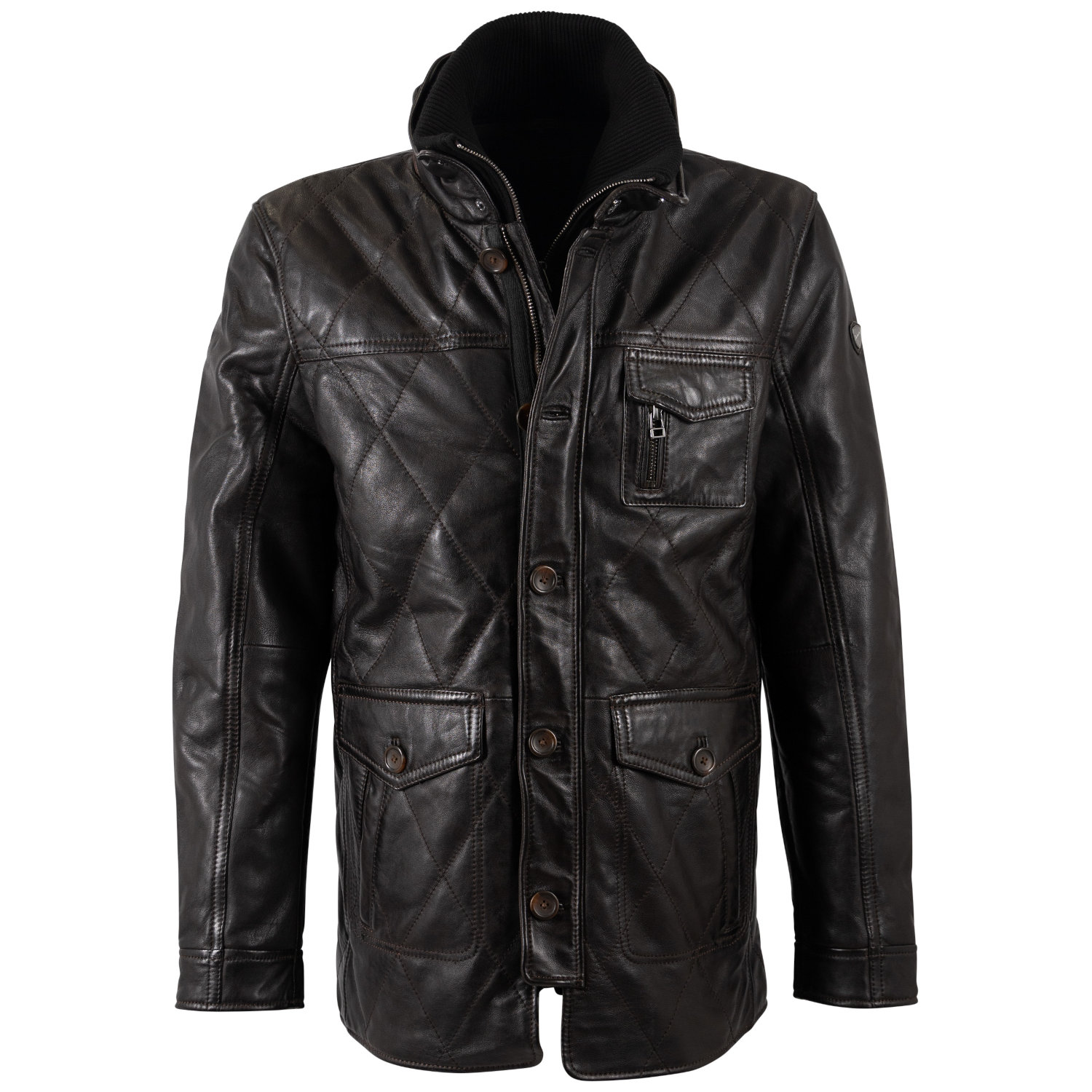 Męska długa skórzana kurtka Mauritius Ciemnobrązowa MMCassimo – Kurtki skórzane