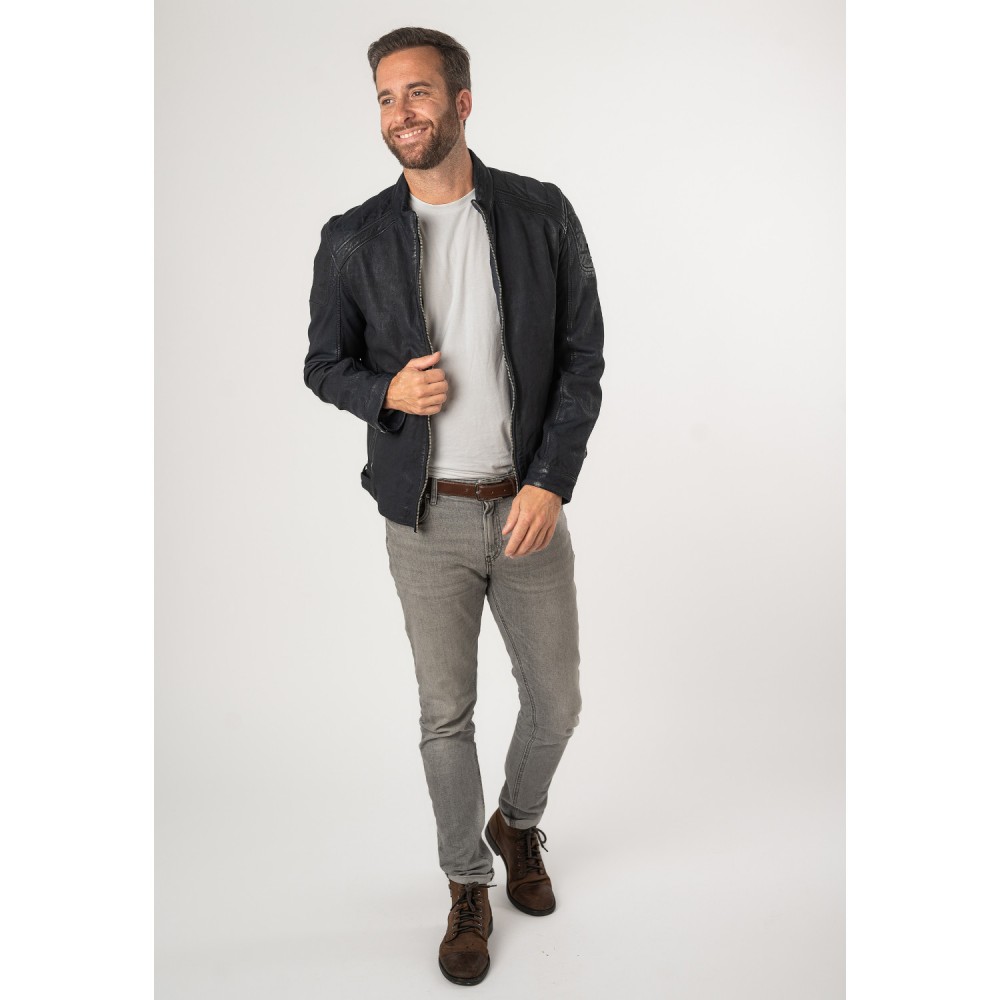 Męska skórzana kurtka Mauritius ciemnoniebieska MMCayo - readytowear
