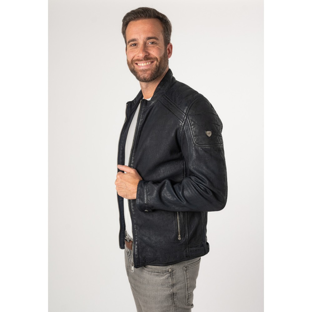 Męska skórzana kurtka Mauritius ciemnoniebieska MMCayo - readytowear