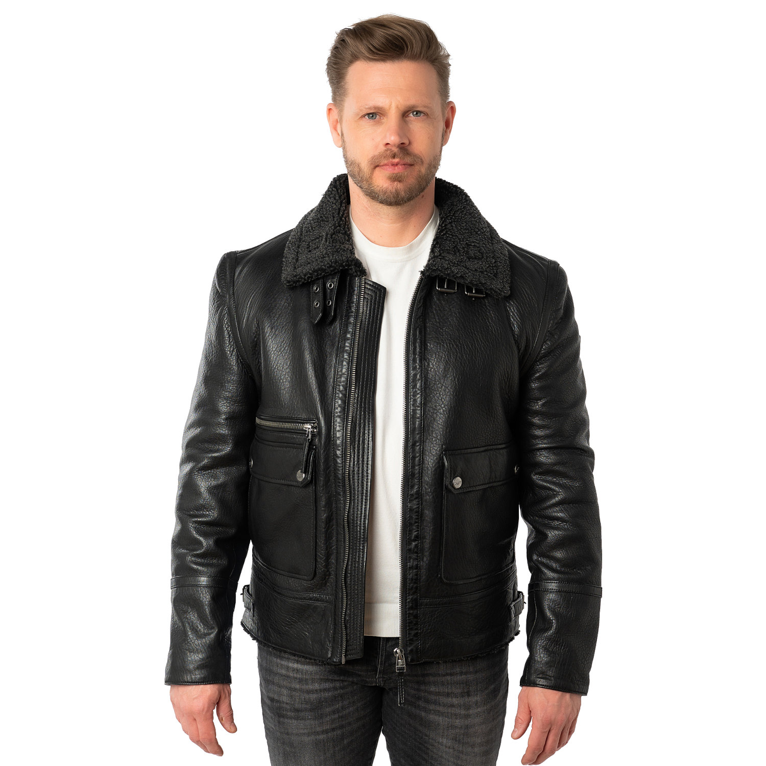 Męska skórzana kurtka Mauritius Czarna MMCeylor – stoc