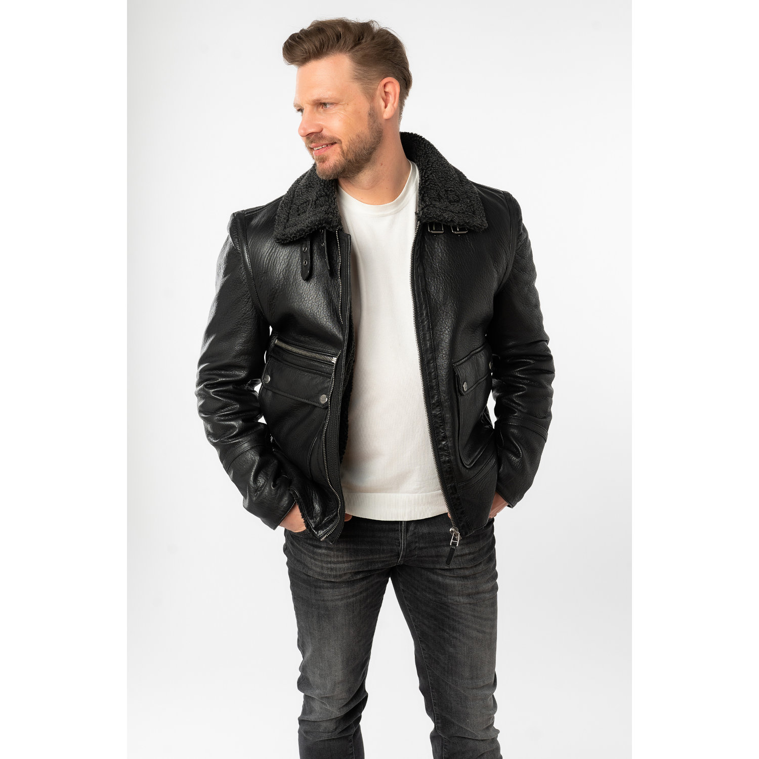 Męska skórzana kurtka Mauritius Czarna MMCeylor – stoc
