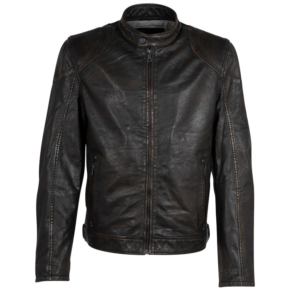 Męska skórzana kurtka Mauritius czarno-beżowa MMMChesney - readytowear