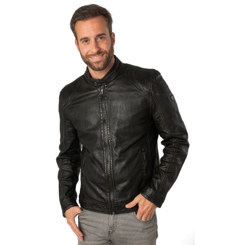 Męska skórzana kurtka Mauritius czarno-beżowa MMMChesney