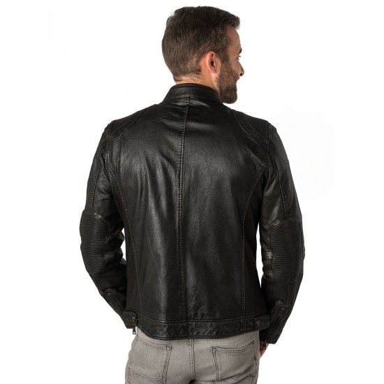 Męska skórzana kurtka Mauritius czarno-beżowa MMMChesney