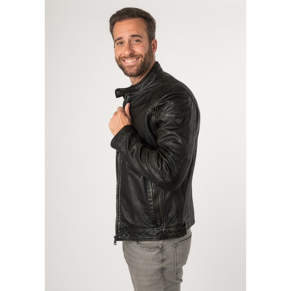 Męska skórzana kurtka Mauritius czarno-beżowa MMMChesney - readytowear