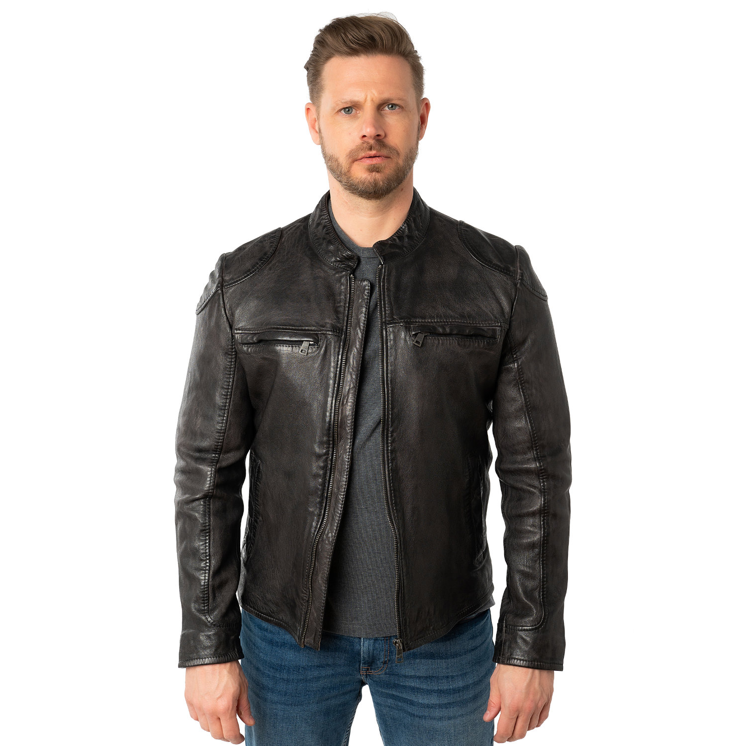 Męska skórzana kurtka Mauritius Ciemny antracyt MMChopa – Kurtki skórzane