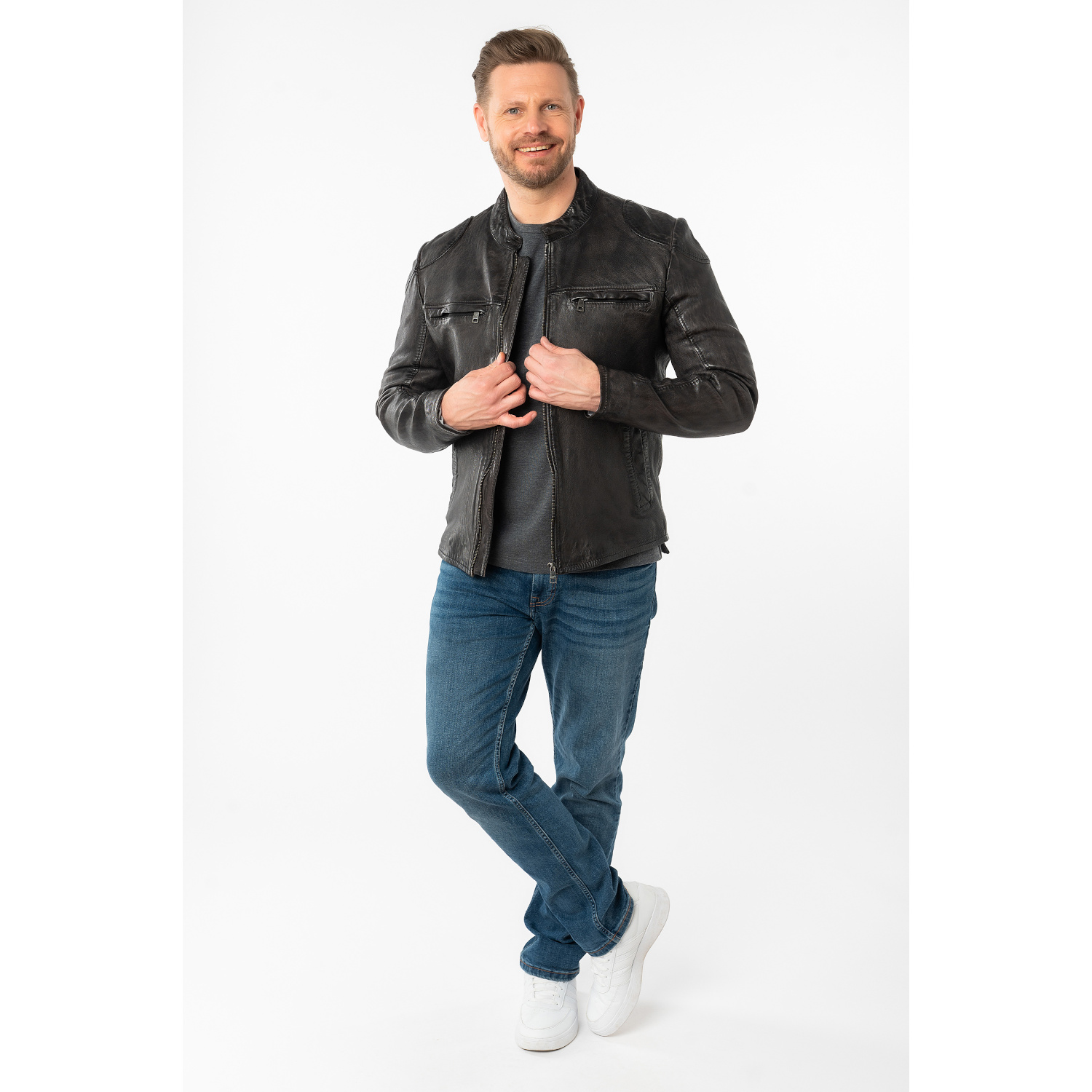 Męska skórzana kurtka Mauritius Ciemny antracyt MMChopa – Kurtki skórzane