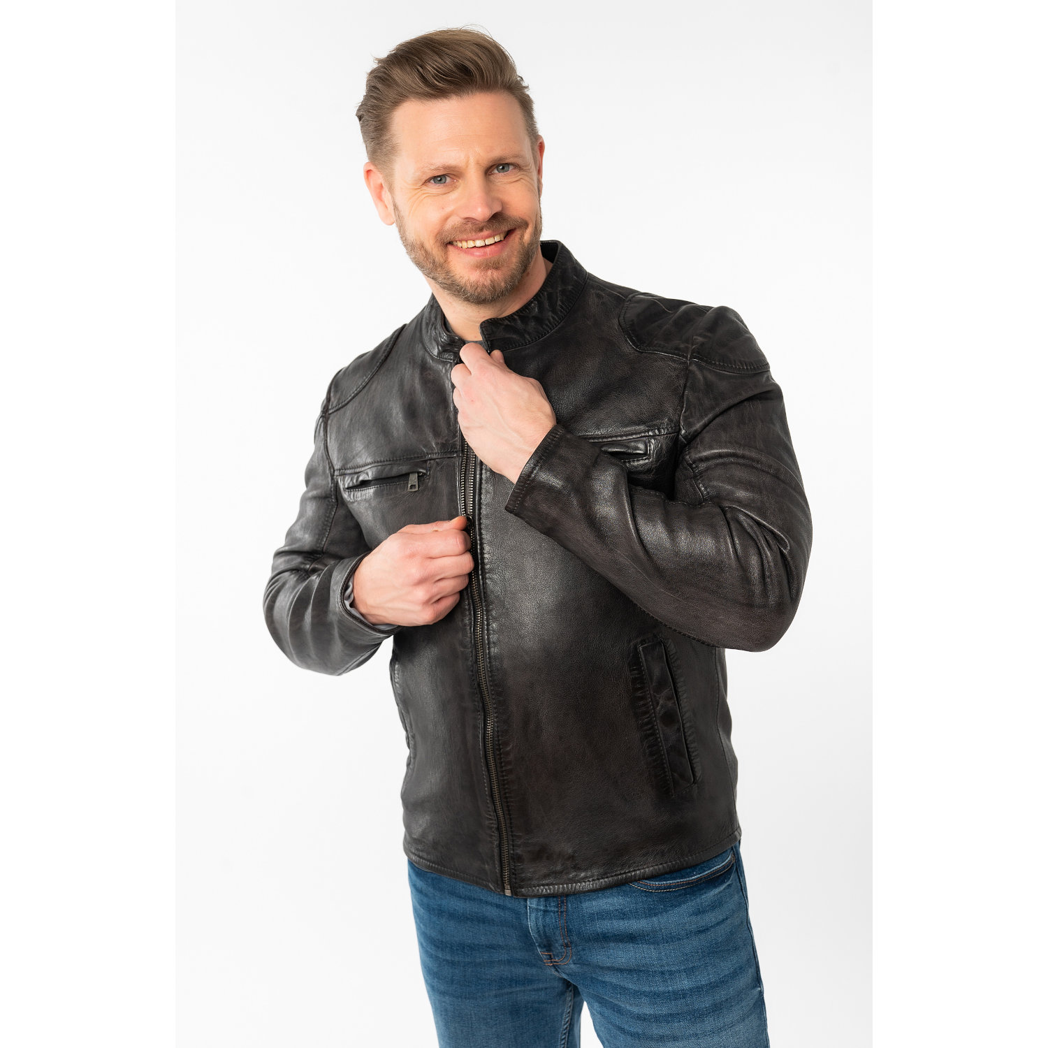 Męska skórzana kurtka Mauritius Ciemny antracyt MMChopa – Kurtki skórzane