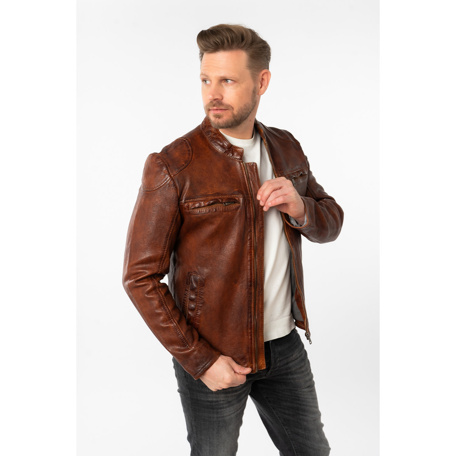 Męska skórzana kurtka Mauritius Whiskey MMChopa – Kurtki skórzane
