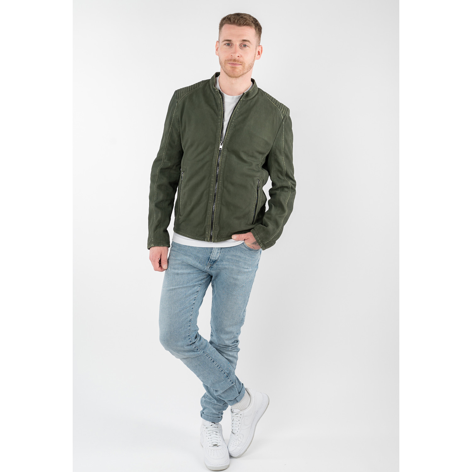 Męska skórzana kurtka Mauritius Oliwkowa MMCiran