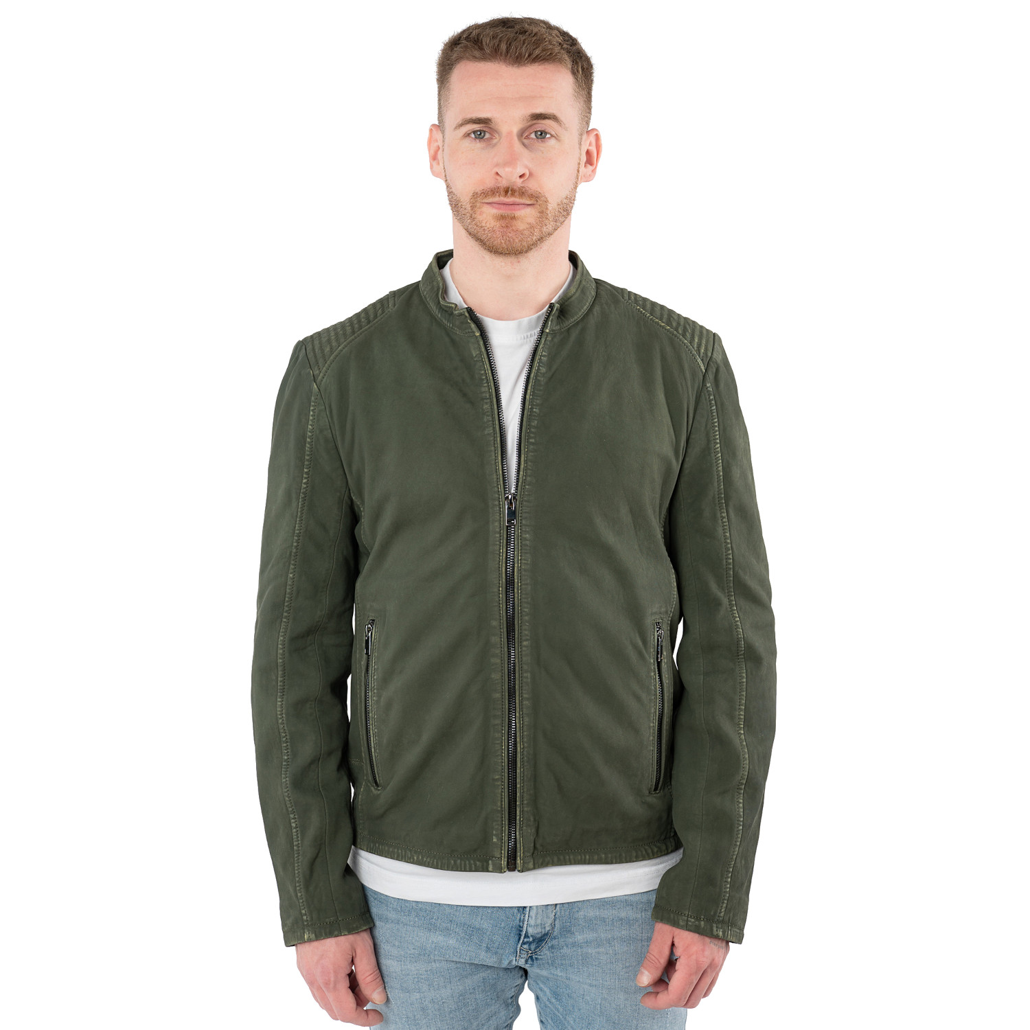 Męska skórzana kurtka Mauritius Oliwkowa MMCiran