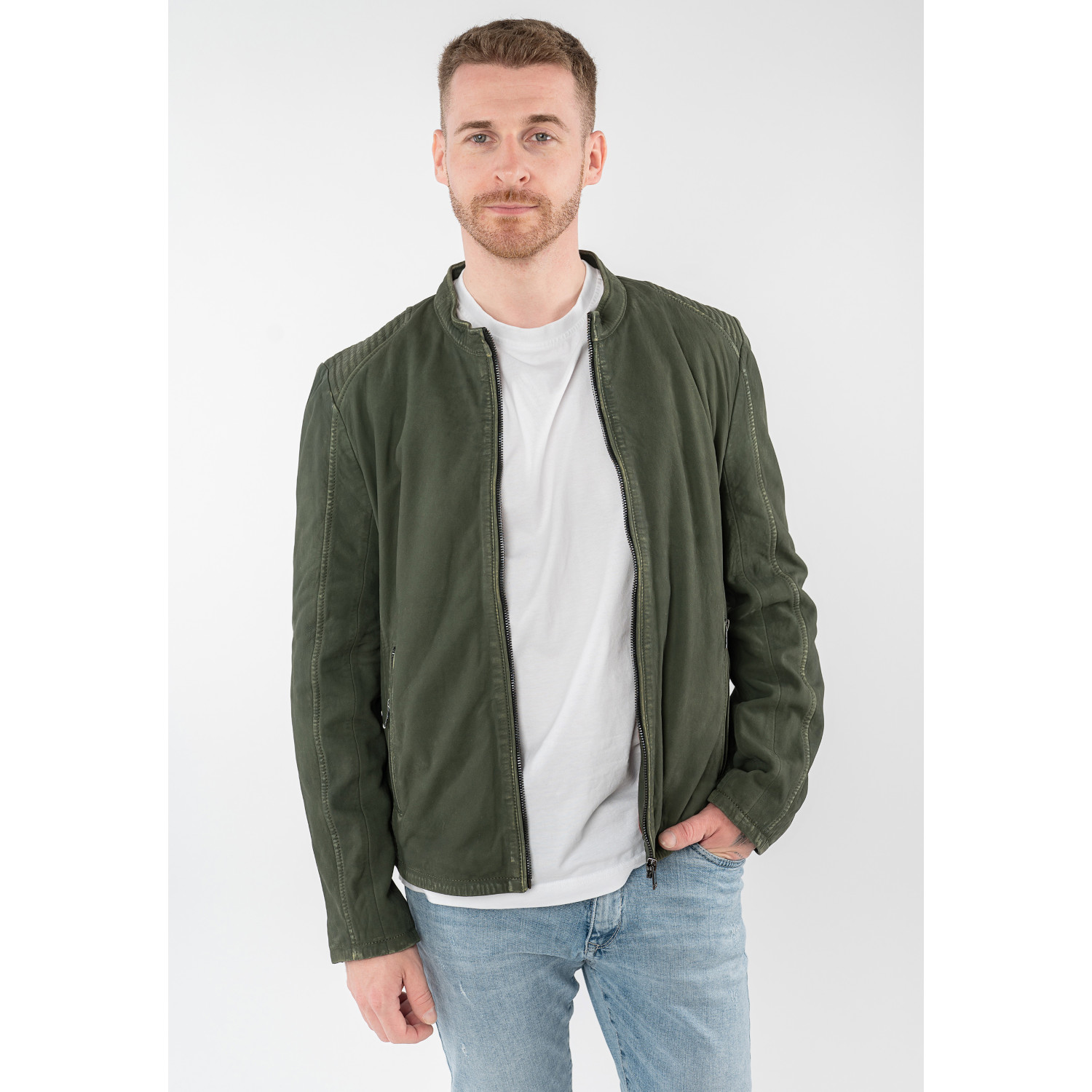 Męska skórzana kurtka Mauritius Oliwkowa MMCiran