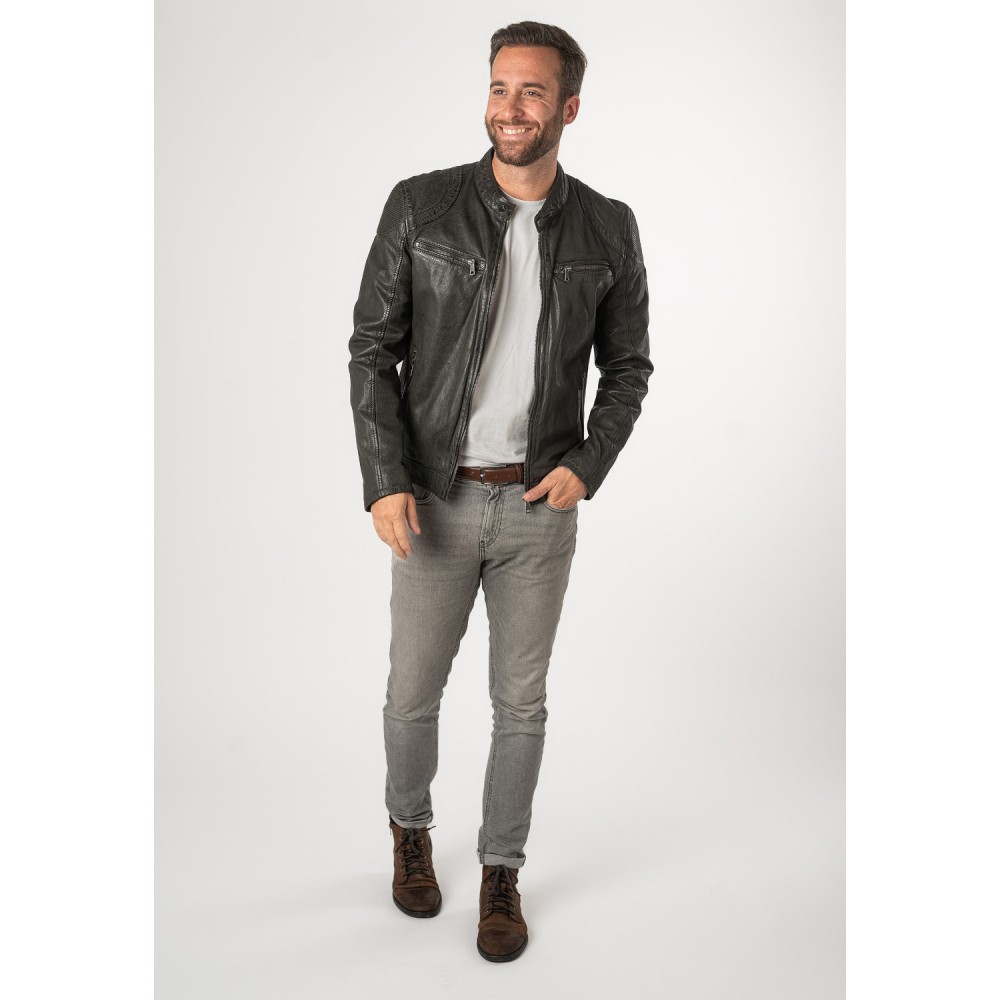 Męska skórzana kurtka Mauritius ciemnoszara MMCollins - readytowear