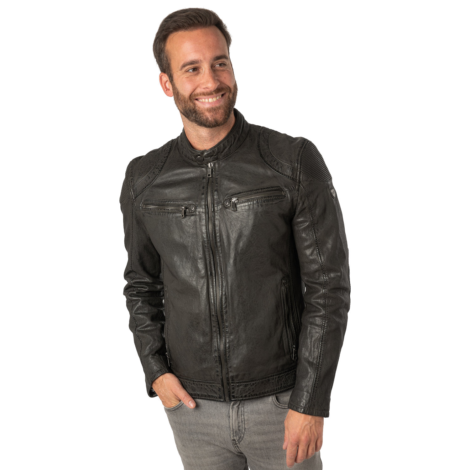 Męska skórzana kurtka Mauritius ciemnoszara MMCollins – BLACK FRIDAY