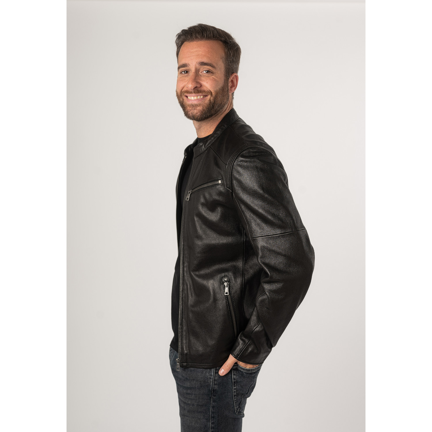 Męska skórzana kurtka Mauritius Czarna MMComao – BLACK FRIDAY