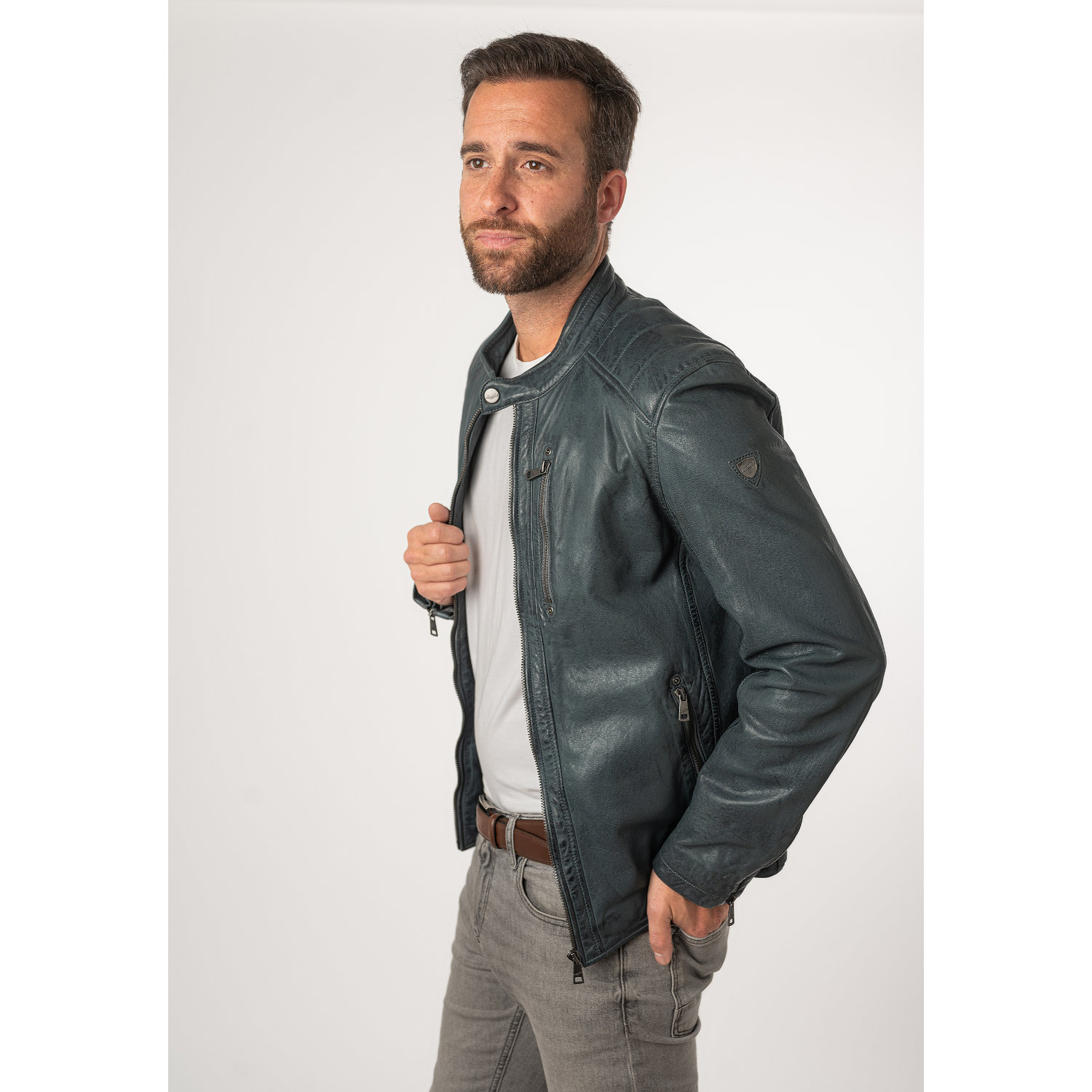 Męska skórzana kurtka Mauritius Vintage Blue MMCortney – BLACK FRIDAY