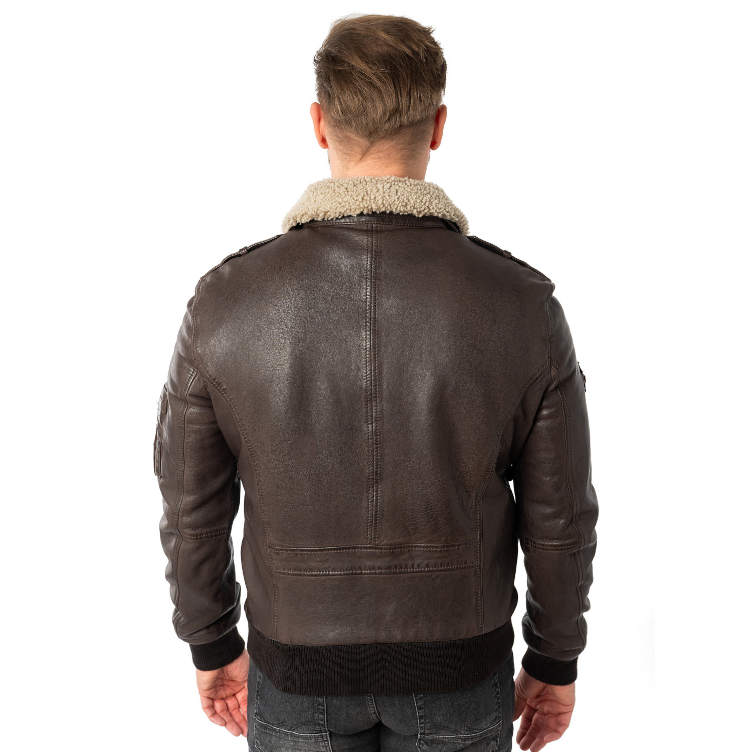 Męska skórzana kurtka Mauritius Ciemnobrązowa MMCruise – stoc