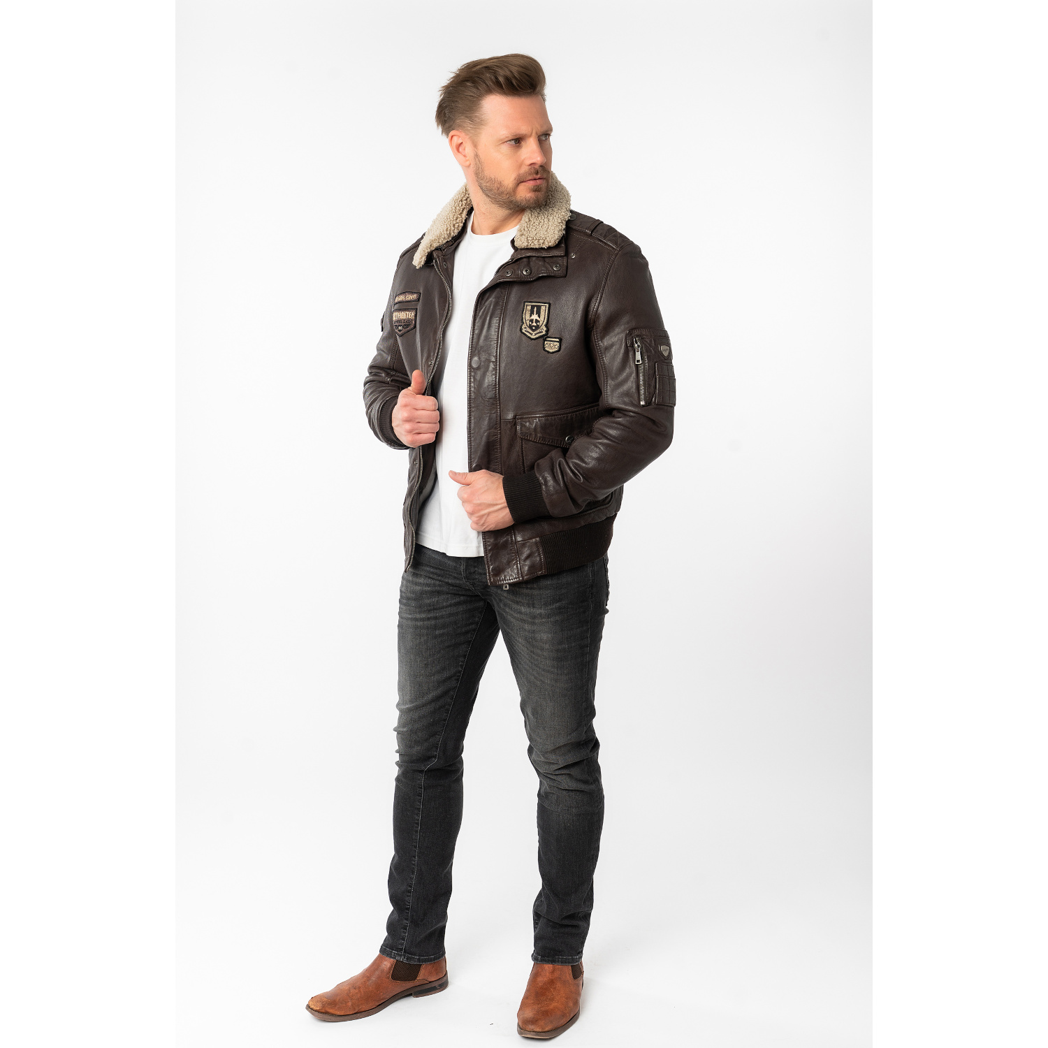 Męska skórzana kurtka Mauritius Ciemnobrązowa MMCruise – stoc