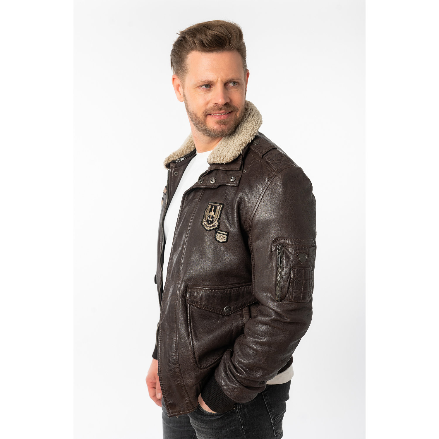 Męska skórzana kurtka Mauritius Ciemnobrązowa MMCruise – stoc