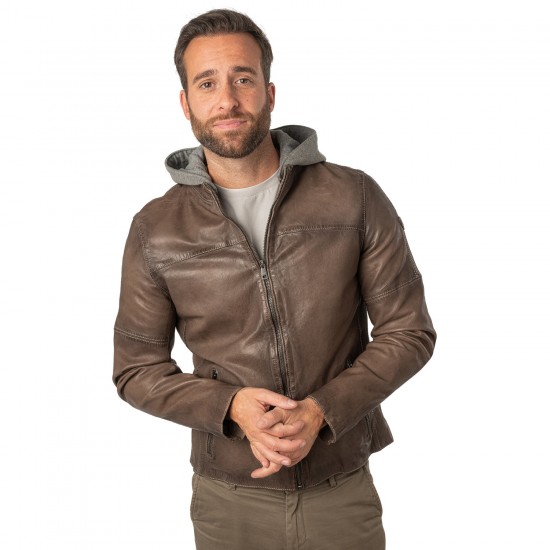 Męska skórzana kurtka Mauritius Ciemnobrązowa MMCyprus